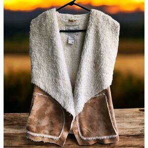 American Rag Cie Camel Brown Faux Shearling Suede Fur Lined Vest Medium Western